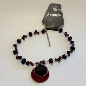 NEW Dress Barn Bead & Medallion Necklace Black & Burgandy